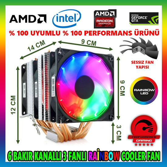 Snowman X6 Rainbow 6 Bakır Kanallı CPU Soğutucu Fan